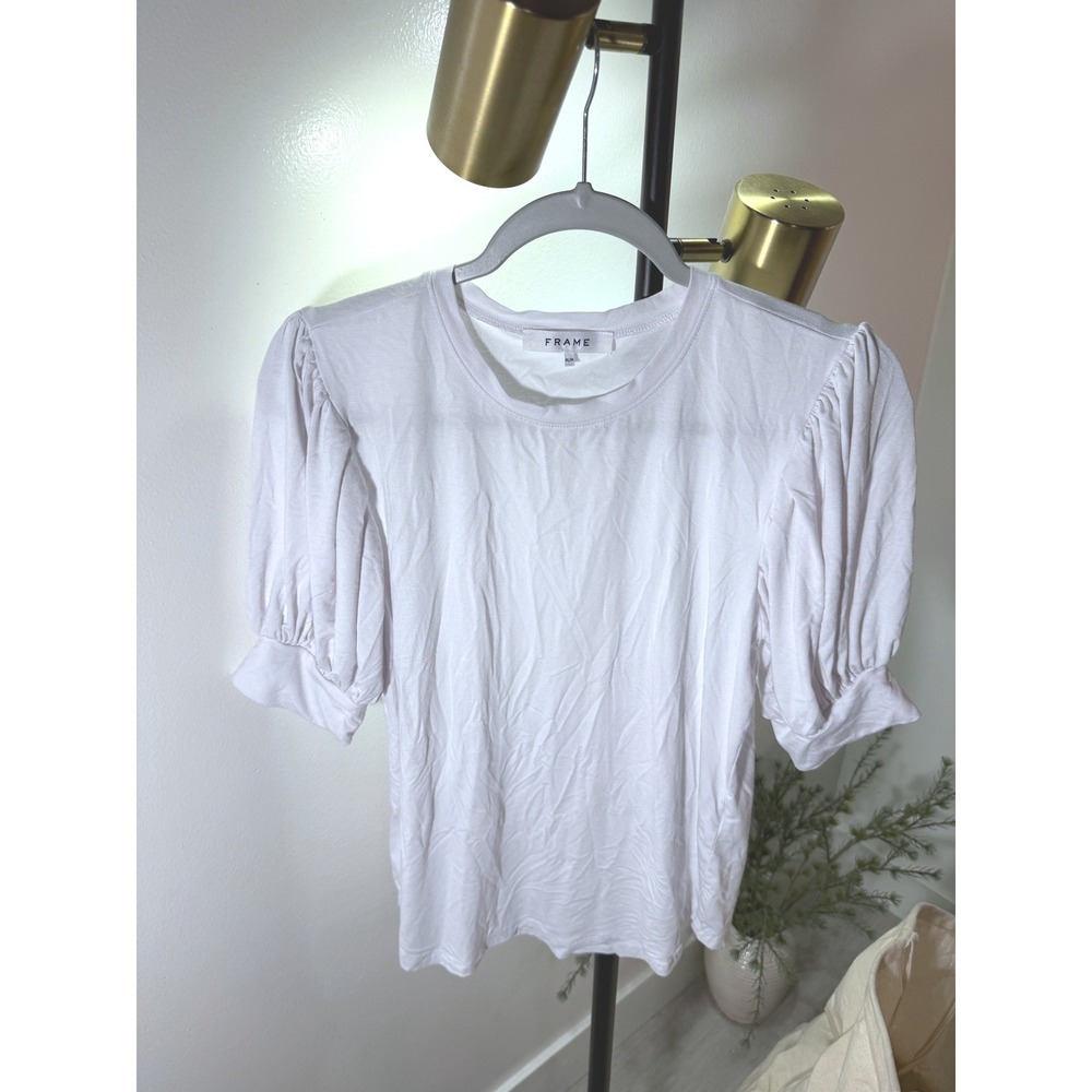 Frame puff sleeve julianne white jean top femme cool weather viscose layering xs